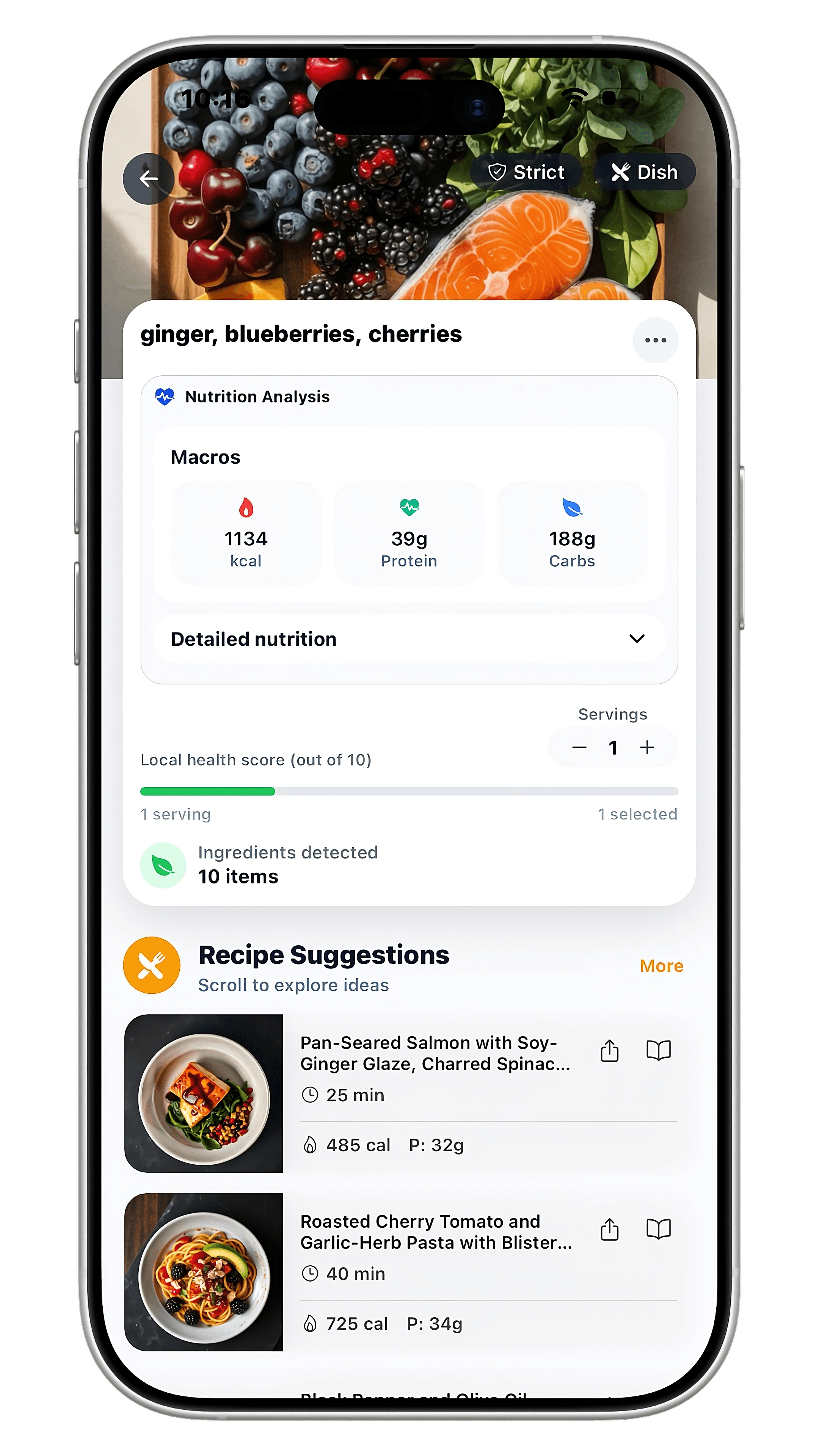 Scan results and recipe suggestions